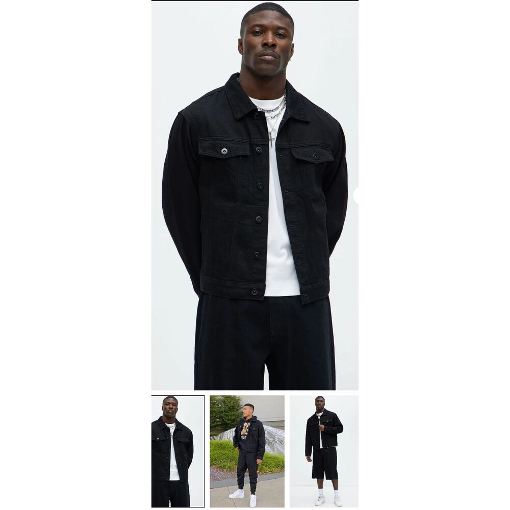 Fashion Nova Men Cobain Black Denim Trucker Jacket Jean Coat Button Up 3XL NWT